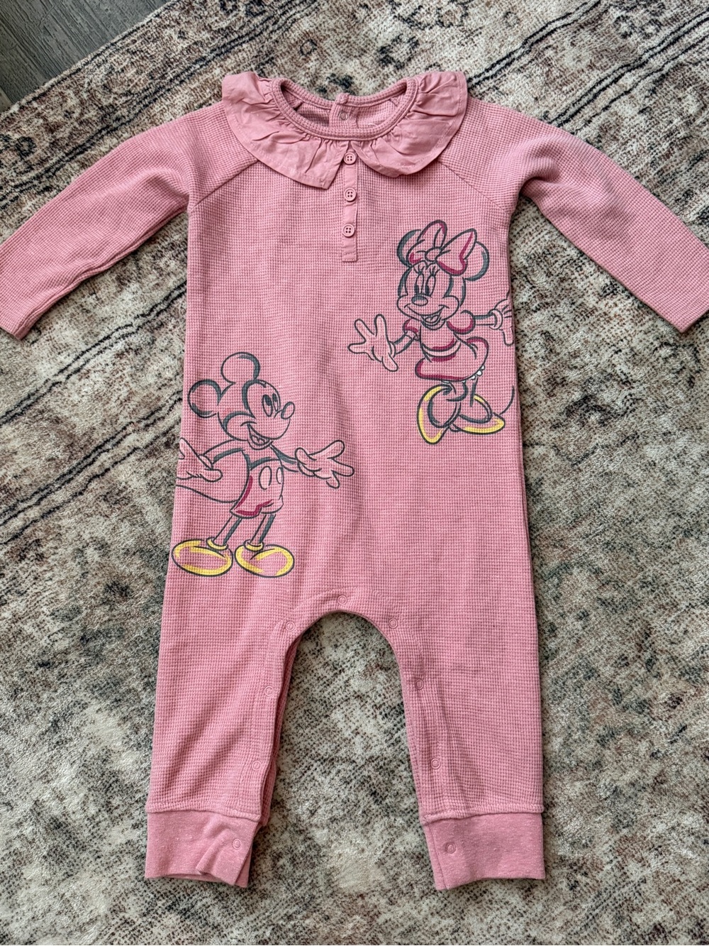 Disney Pink Minnie & Mickey Ruffle Collar One-Piece Footie